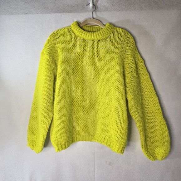 VERO MODA Lime Green Balloon Sleeve Knit Sweater Sz S Oversized - Picture 1 of 6